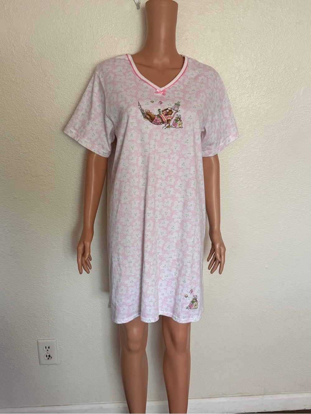 Ashley Taylor Pink Floral Short-Sleeve V-Neck Sleep Shirt O/S